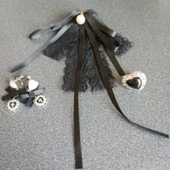 ブラックレースとリボンのブローチセット