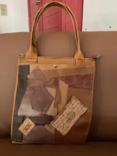 パッチワークデザイン レザー トートバッグ