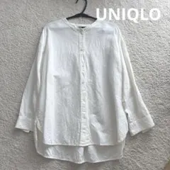 ユニクロ　リネンブレンドバンドカラーシャツ　7分袖　M オフホワイト