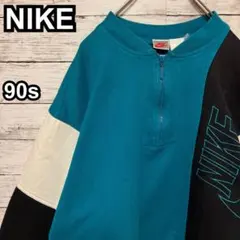 1014【入手困難】ナイキ♤刺繍ビッグロゴ　90s 銀タグハーフジップスウェット