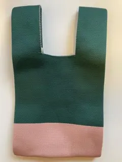 新品ニット製　ミニバッグ　グリーン×ピンク