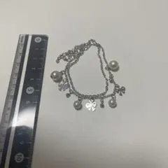 ⚫️リボン、パール付きシルバーブレスレット