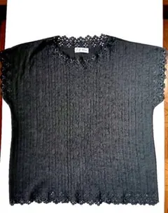 黑色　兩分袖　襯衫　上衣　蕾絲