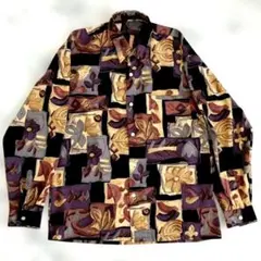 ★90ｓ★ 幾何学模様 総柄長袖シャツ Ｍサイズ