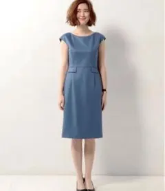美品✨エポカ ワンピース フリルスリーブ ストレッチ ドレス ネイビー 