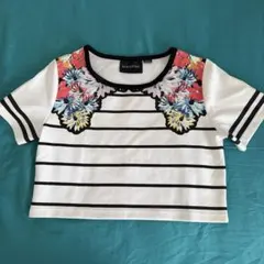 MINKPINK ボーダー 花柄 半袖 トップス Sのサムネイル