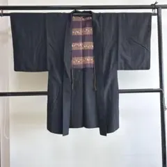 か*こ様 ■E6005■正絹■黒　紬　袷　男物　長羽織■丈107　裄66