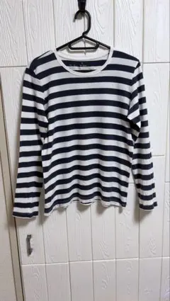 無印良品　ストライプ柄長袖Tシャツ ネイビー/ホワイト　M