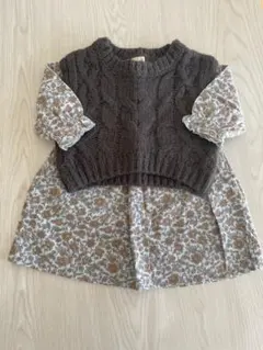 花柄ワンピース　ニットベストセット