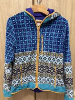 チチカカ 幾何学模様 フリースジャケット Mサイズ ブルー系