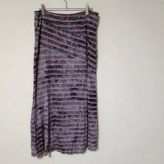 グレーとピンクのストライプロングスカート 薄手ストレッチ