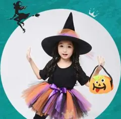 着画あり　魔女コスチューム4点セット 110cm　ハロウィン仮装　コスプレ