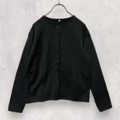 カーディガン ノーカラージャケット M 黒 長袖 シンプル 羽織 カジュアル