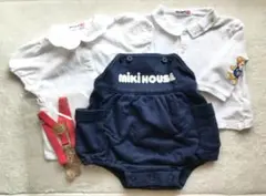 Miki House 70ネイビー ロンパース ・半袖&長袖白シャツミキハウス