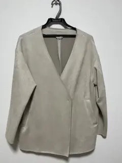 ライトグレー スエード風 Vネックジャケットフェイクムートンコート