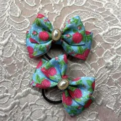 花柄リボンヘアゴム2個セット