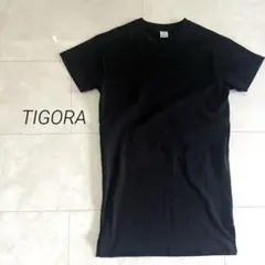 【ティゴラ】 クルーネック Tシャツ ワンピース 半袖 ブラック 無地【M】