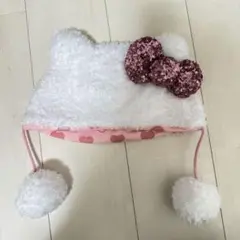 USJハローキティファンキャップ ポン ポン付きハット　　　白ピンク
