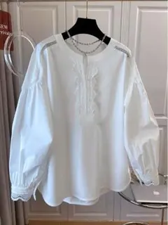 秋コーデ 綺麗め Iエレガント 気質満点 ゆったり ブラウス レース柄 無地