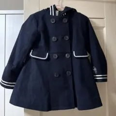ネイビー ダブルブレストコート フード付き