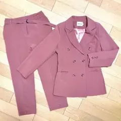 ピンク ダブルブレスト パンツスーツ 韓国風 ダブルボタン セットアップ