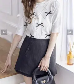 Clear クリア リボン半袖ニット ホワイト サマーニット