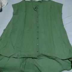 刺繍入りノースリーブシャツ XL オリーブグリーン　刺繍