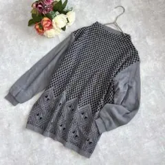 総柄 ニット セーター グレー 幾何学模様 ウール混 小泉アパレル（L）ゆったり