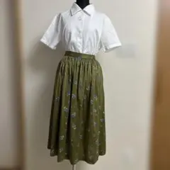 花柄 フレアスカート オリーブグリーン　Mのサムネイル