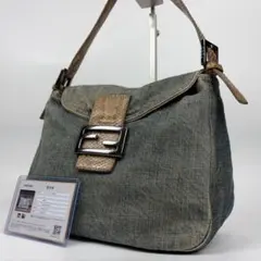 鑑定書付✨FENDI フェンディ デニム パイソンレザー マンマバケット 金具