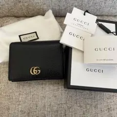 Gucci 黒 レザー 二つ折り財布　ダブルG カードケース ウォレット