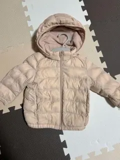 ピンクベージュ フード付きダウンジャケット