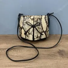 3F 本革 パイソンレザー ショルダーバッグ リボンデザイン 斜め掛け 蛇革