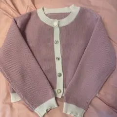 GRL クルーネック配色ラメニットカーディガン ピンク