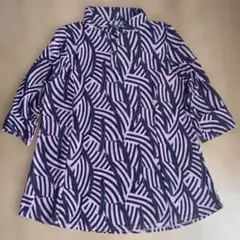 紫と黒のストライプ 五分袖シャツ