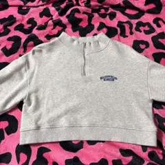グレー ハーフジップ クロップドスウェット