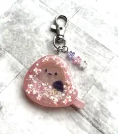 キーホルダー　チャーム　レジン　シャカシャカキーホルダー　シマエナガ　桜