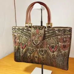 美品 ビーズバッグ ゴールド マルチカラー ビンテージ調 フォーマル ハンド