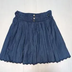 160★メゾピアノ★裾刺繍！スカラップデニムスカート★