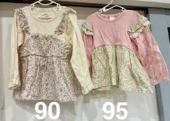長袖　チュニック　2点セット　女の子　まとめ売り　花柄　フリル　レース