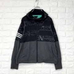 アディダス/S/黒×グレー/ジップアップパーカー/ロゴデザイン/春秋/スポーツ