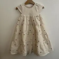 petit main アイボリー ハート柄 半袖ワンピース