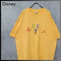 古着 90s USA製 ディズニー ミッキーマウス 刺繍 Tシャツ オレンジ L
