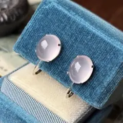 1562ヴィンテージ◎SILVER刻印ローズクォーツ石オーバル螺子式イヤリング