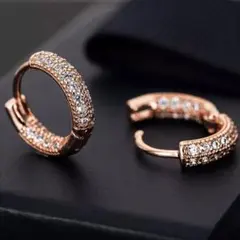 パヴェ　+AAAAAジルコニア　フープピアス　10㎜ ローズゴールド