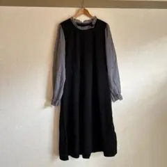 シフォンフリル襟Aラインロングワンピース ベルト付き