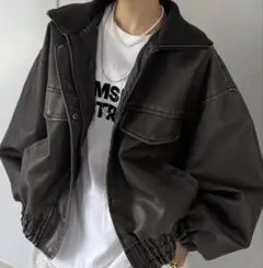 《JaVaジャバコラボ》ヴィンテージ加工フェイクレザーブルゾン　M