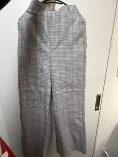 チェック柄 ワイドパンツ ゴムウエスト