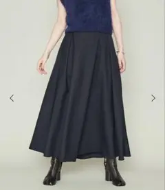 美品★conte アシンメトリー タック ロングスカート ネイビー