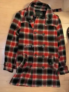 Xfrm トランスフォーム チェック柄 Pコート レッド ブラック